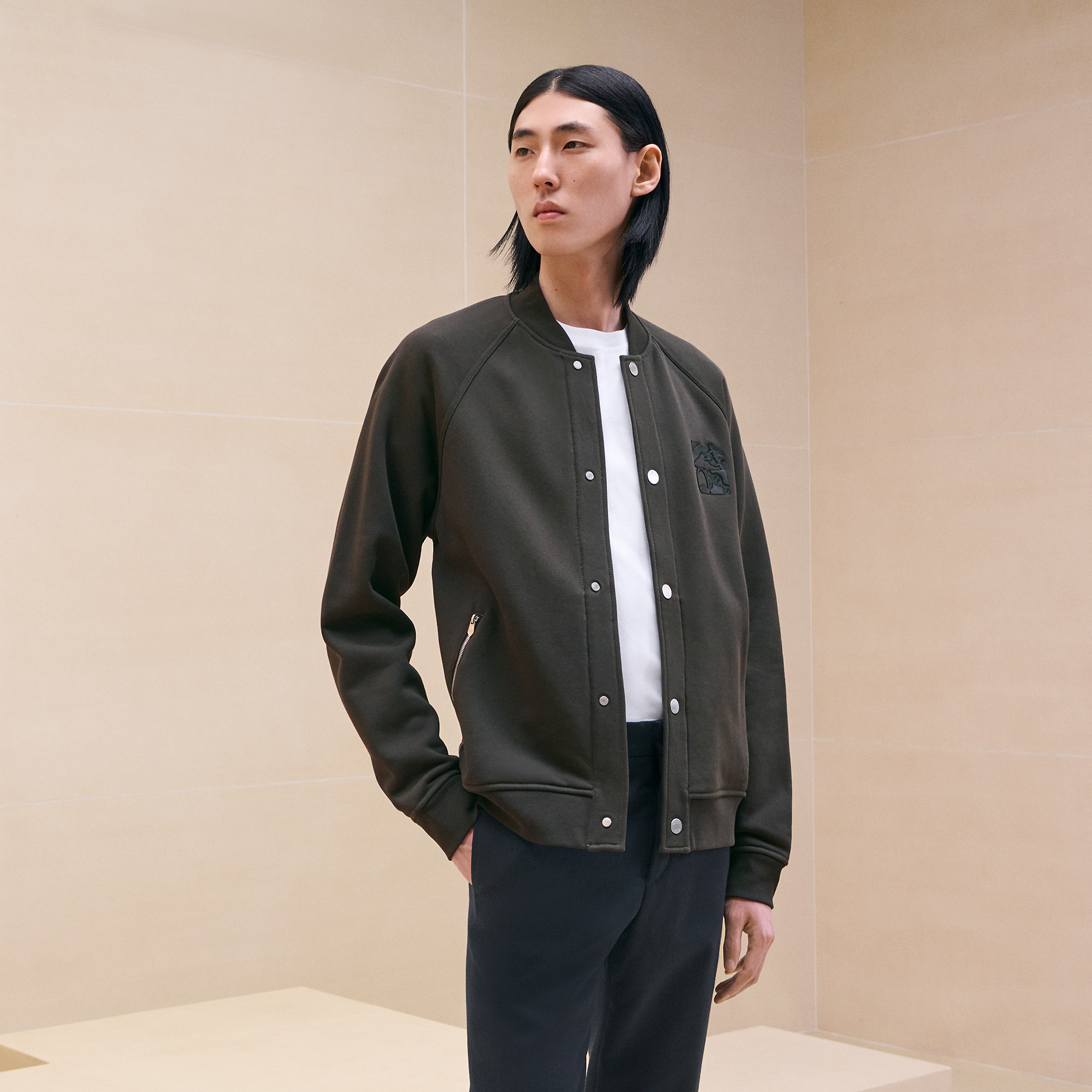 "Metallerie au Carre" varsity jacket with leather detail