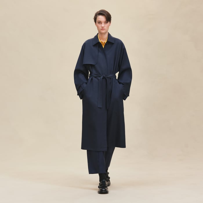 Bleu Encre Fluid Trench Coat