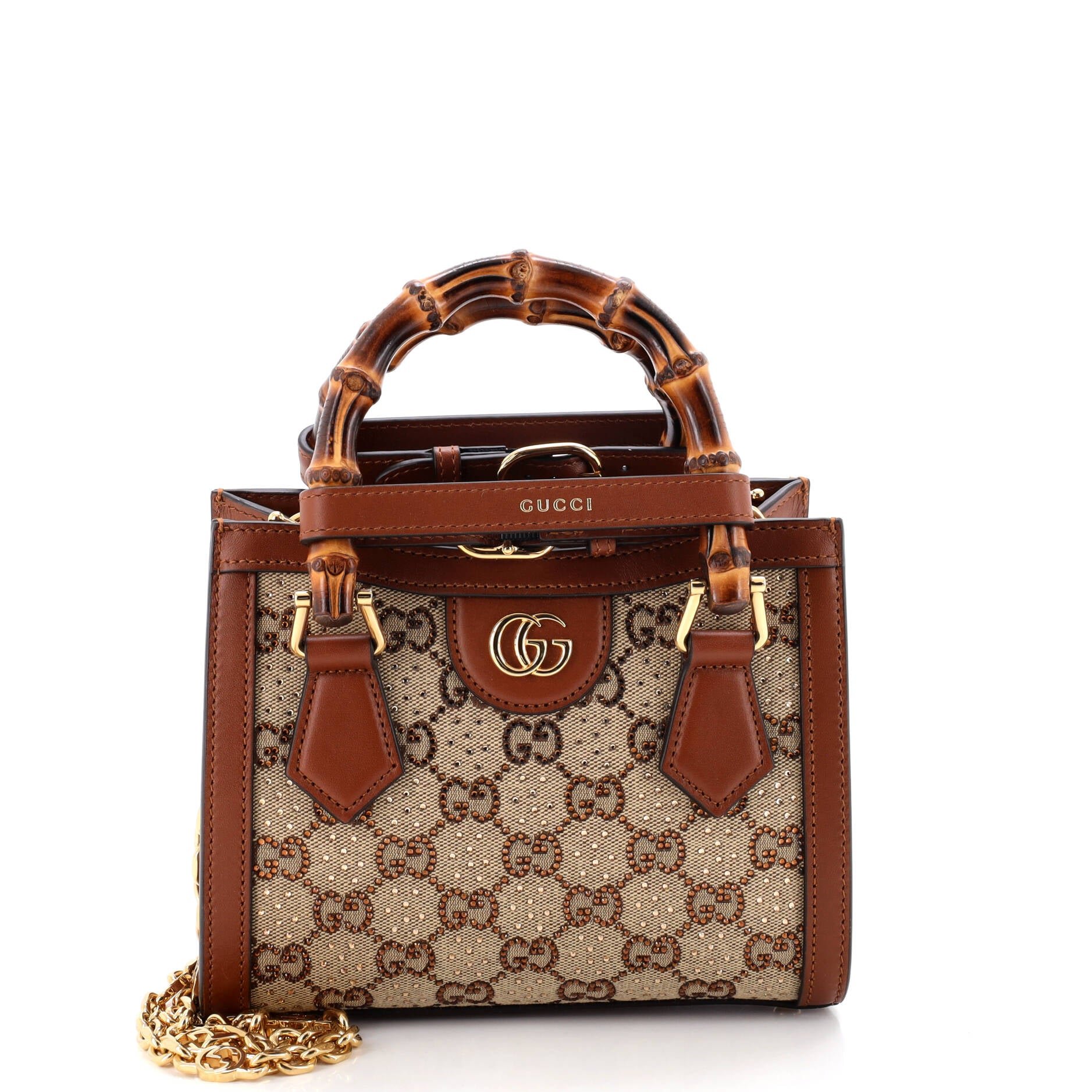 Diana NM Bamboo Handle Tote Crystal Embellished GG Canvas Mini