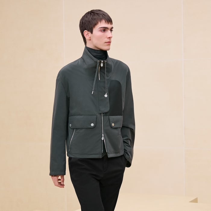 Carbone Straight Cut Jacket With Leather Detail