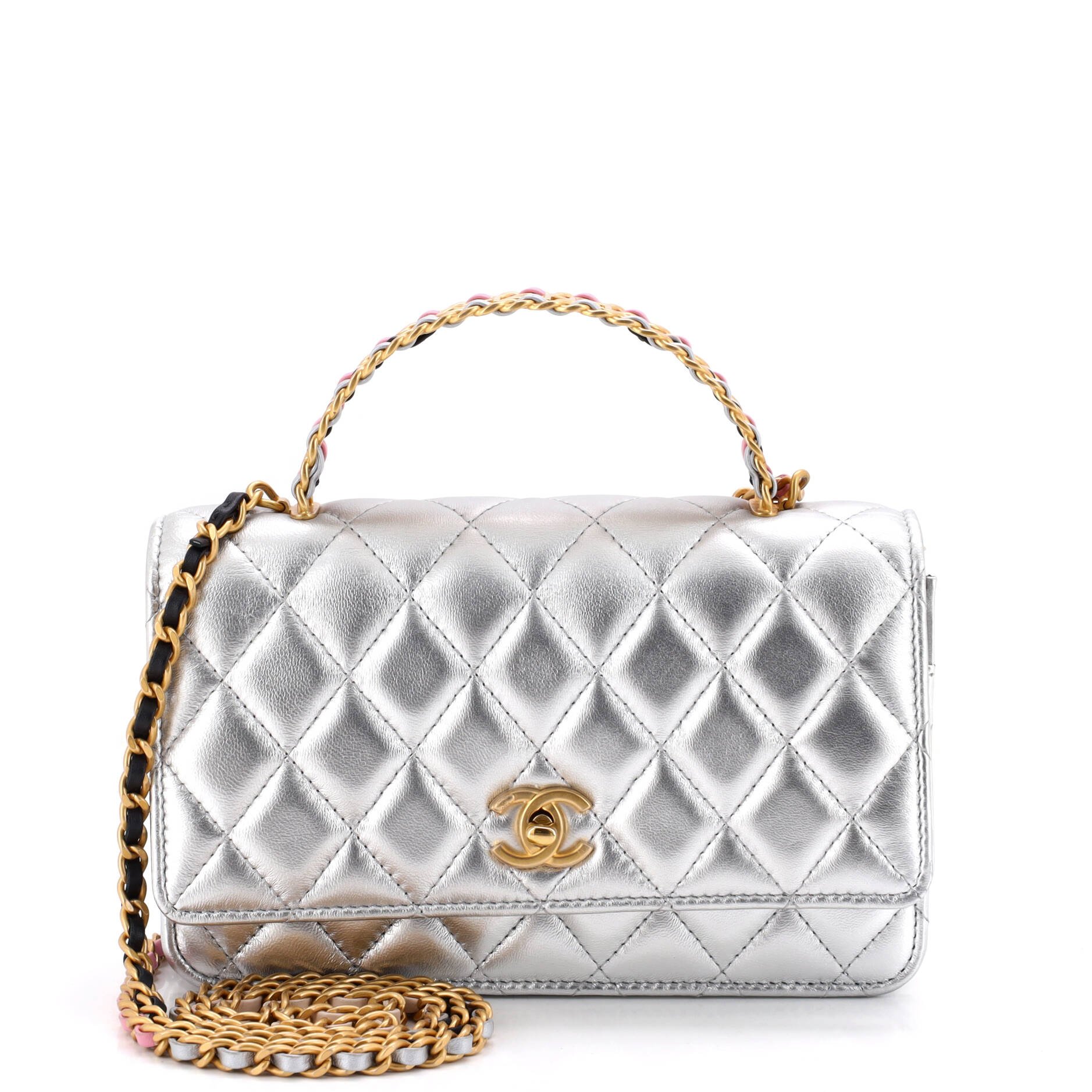 Pick Me Up Logo Handle Wallet on Chain Quilted Lambskin