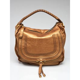 Chloe Chloe Gold Pebbled Leather Large Marcie Hobo Bag