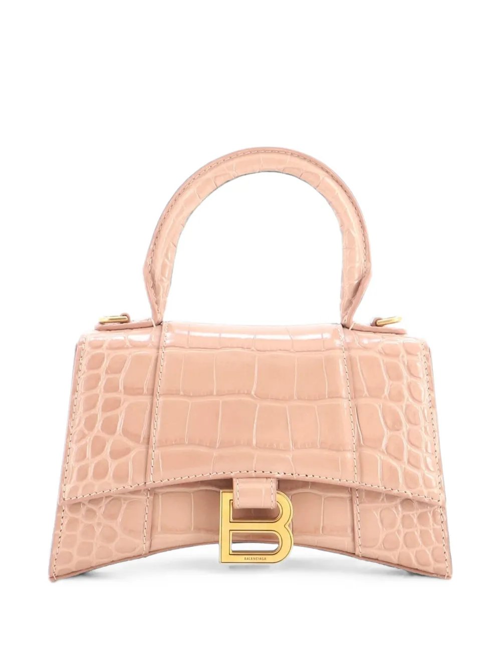 Hourglass Top Handle Bag Crocodile Embossed Leather XS satchel