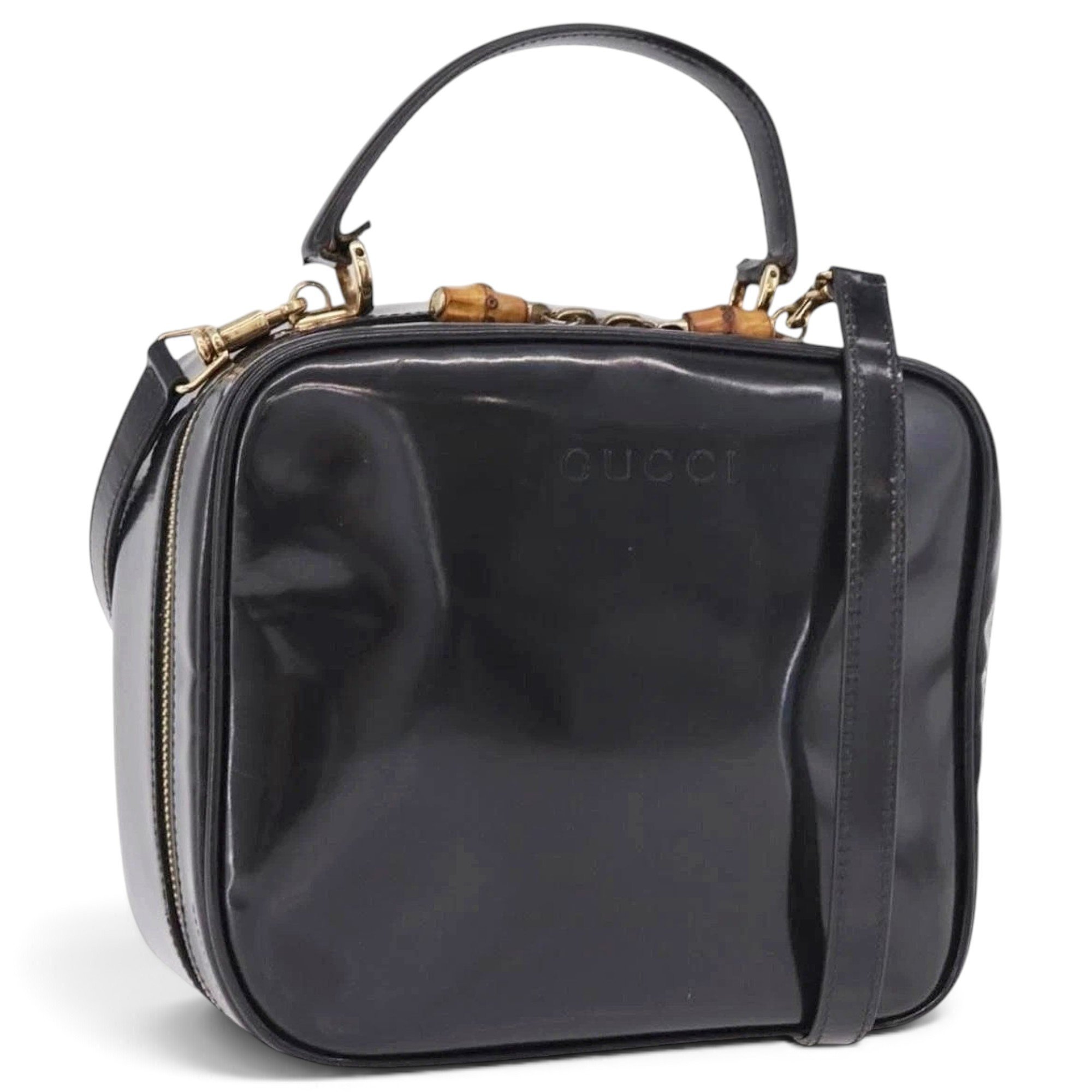 Bamboo patent leather handbag