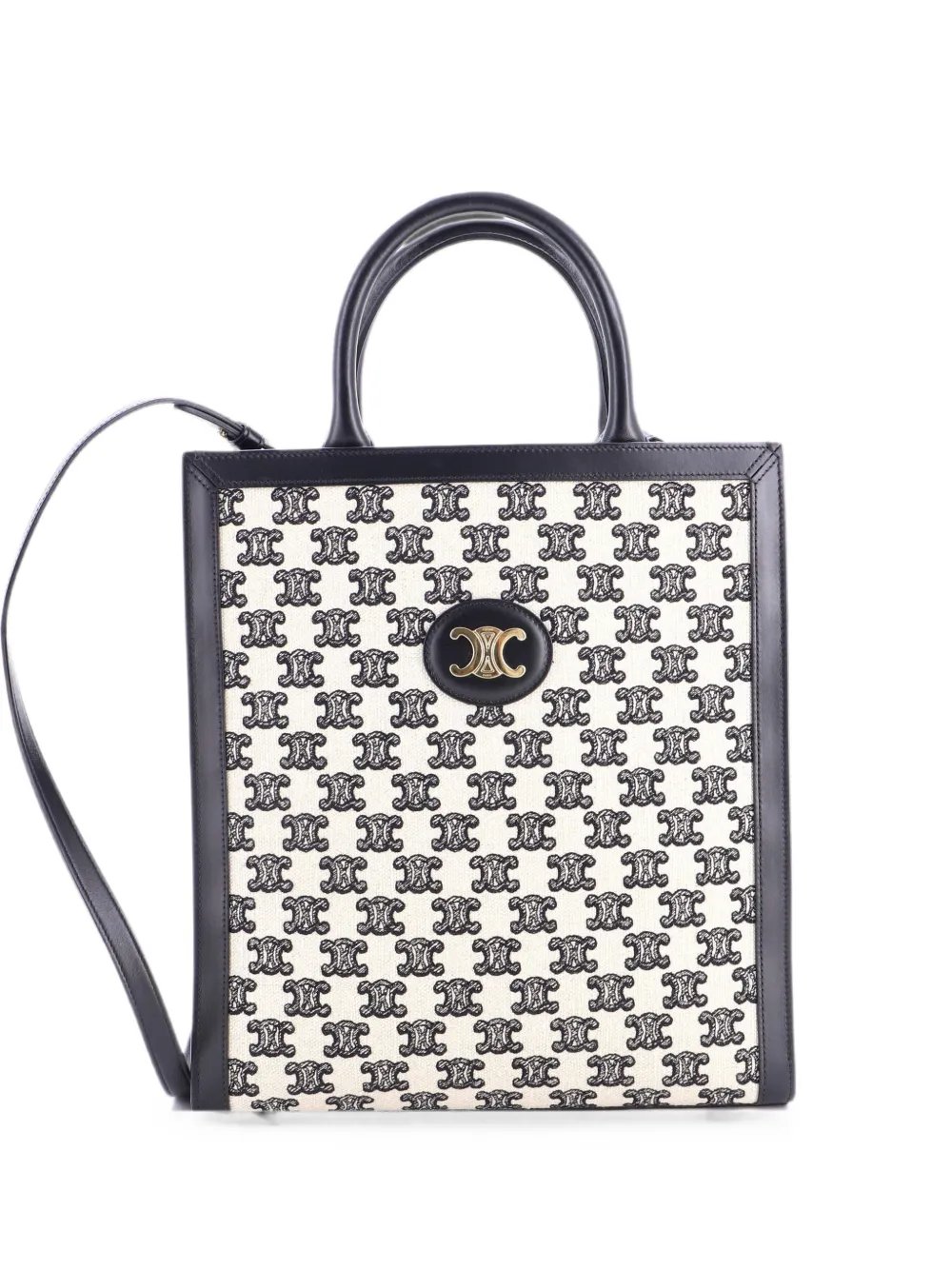 Vertical Cabas Embroidered Canvas with Leather Small tote bag