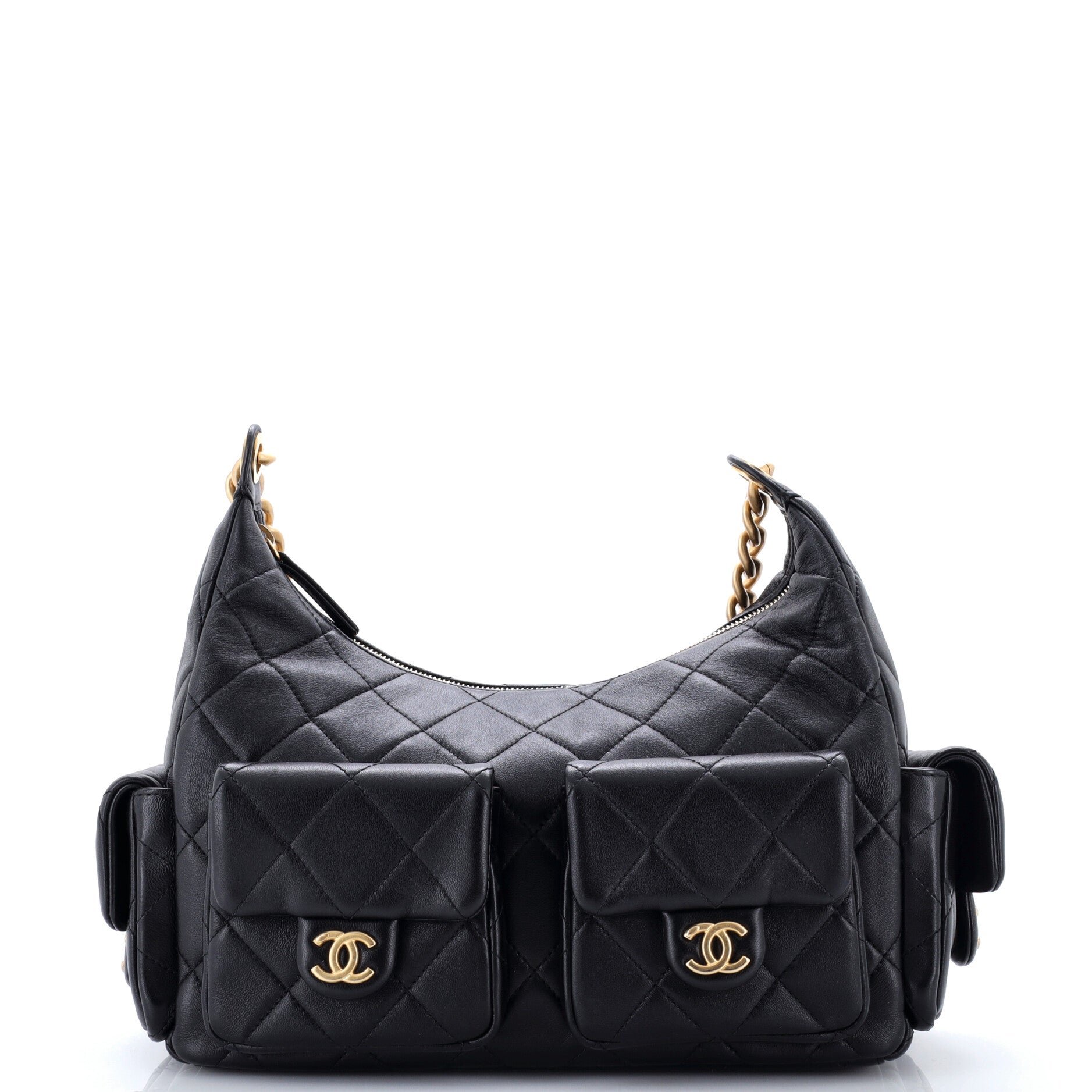 Trendy Pockets Hobo Quilted Lambskin Large