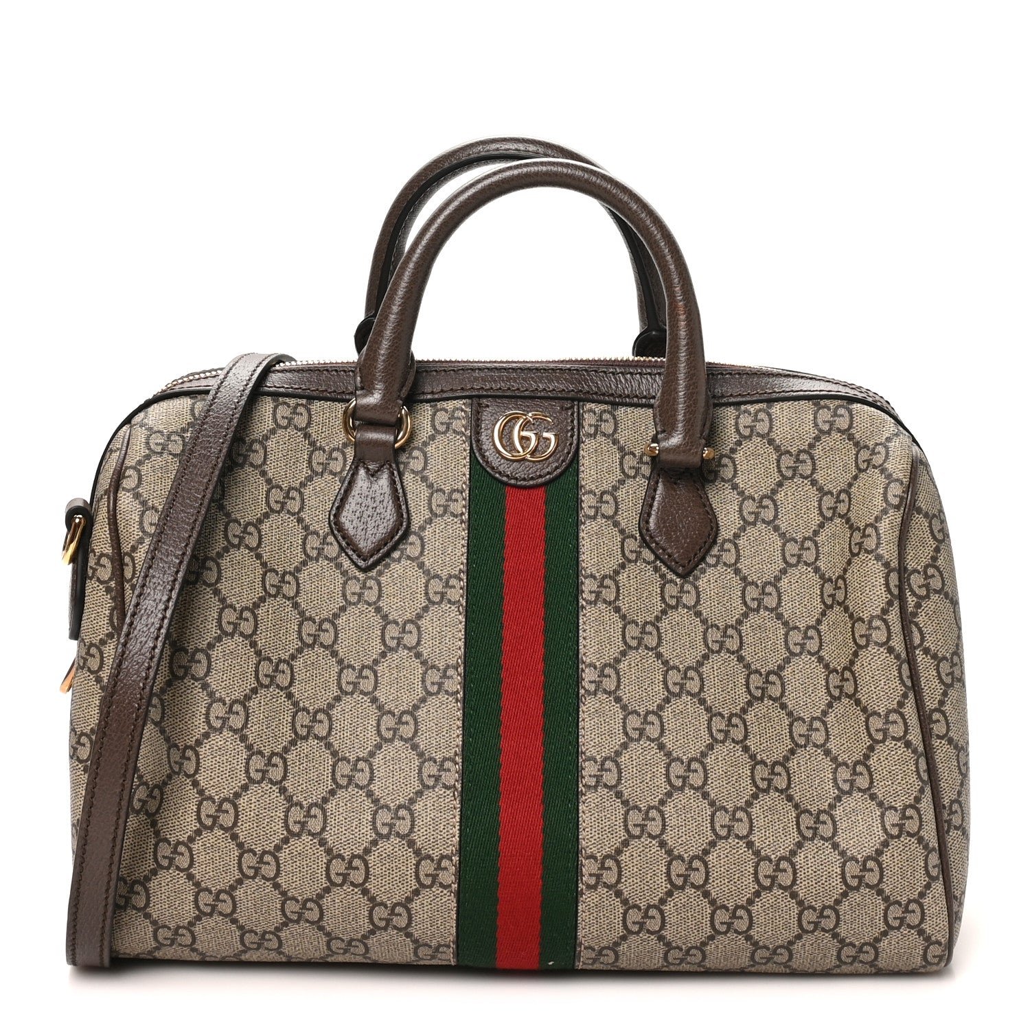 Gucci GG Supreme Monogram Web Medium Ophidia Top Handle Bag Beige Ebony
