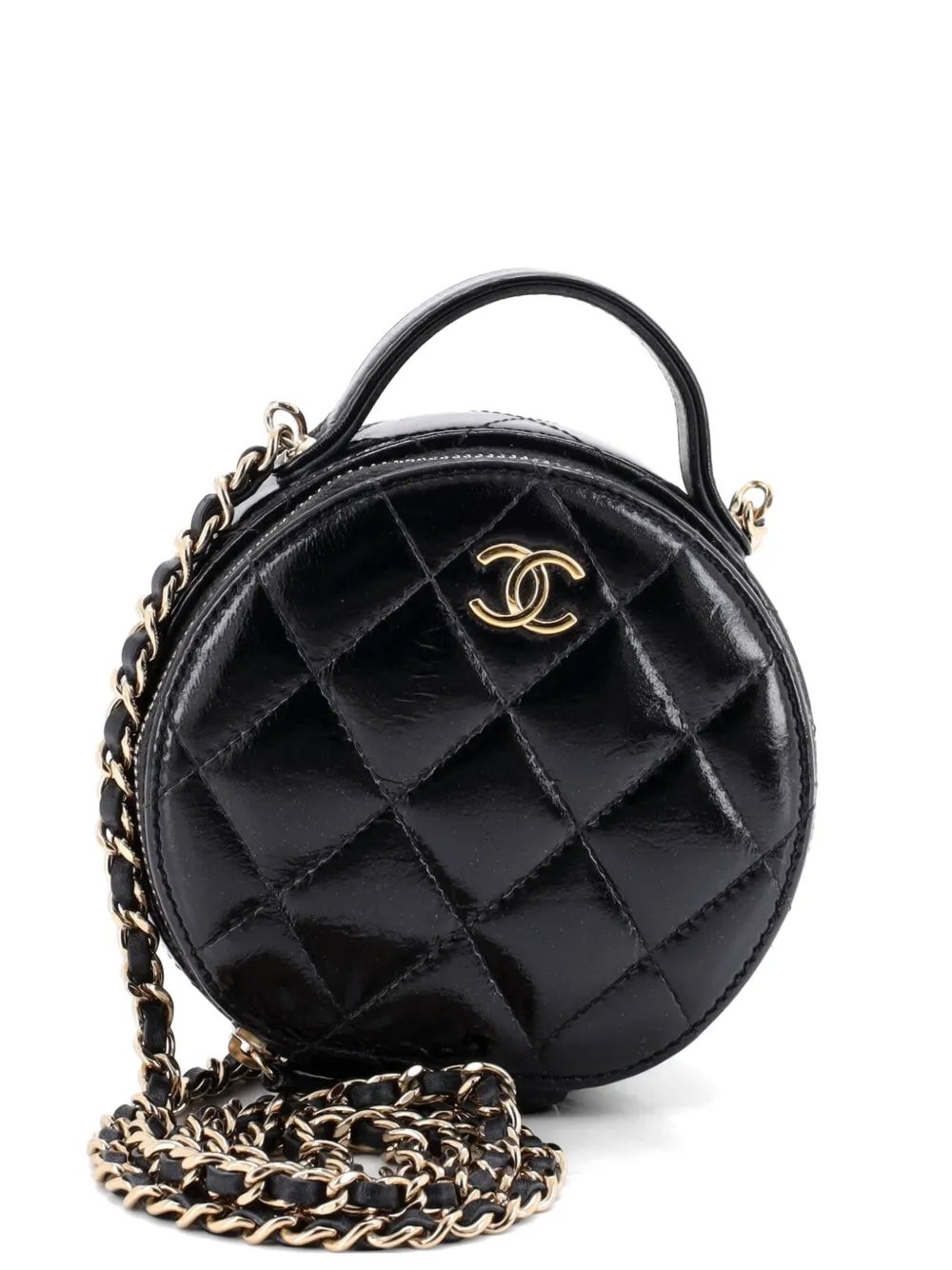 Handle with Care Round Vanity Case with Chain Quilted Lambskin Small crossbody bag