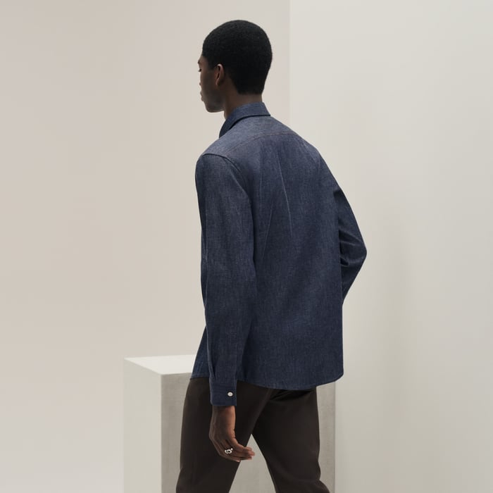 Indigo "H" Straight Cut Embroidered Denim Shirt