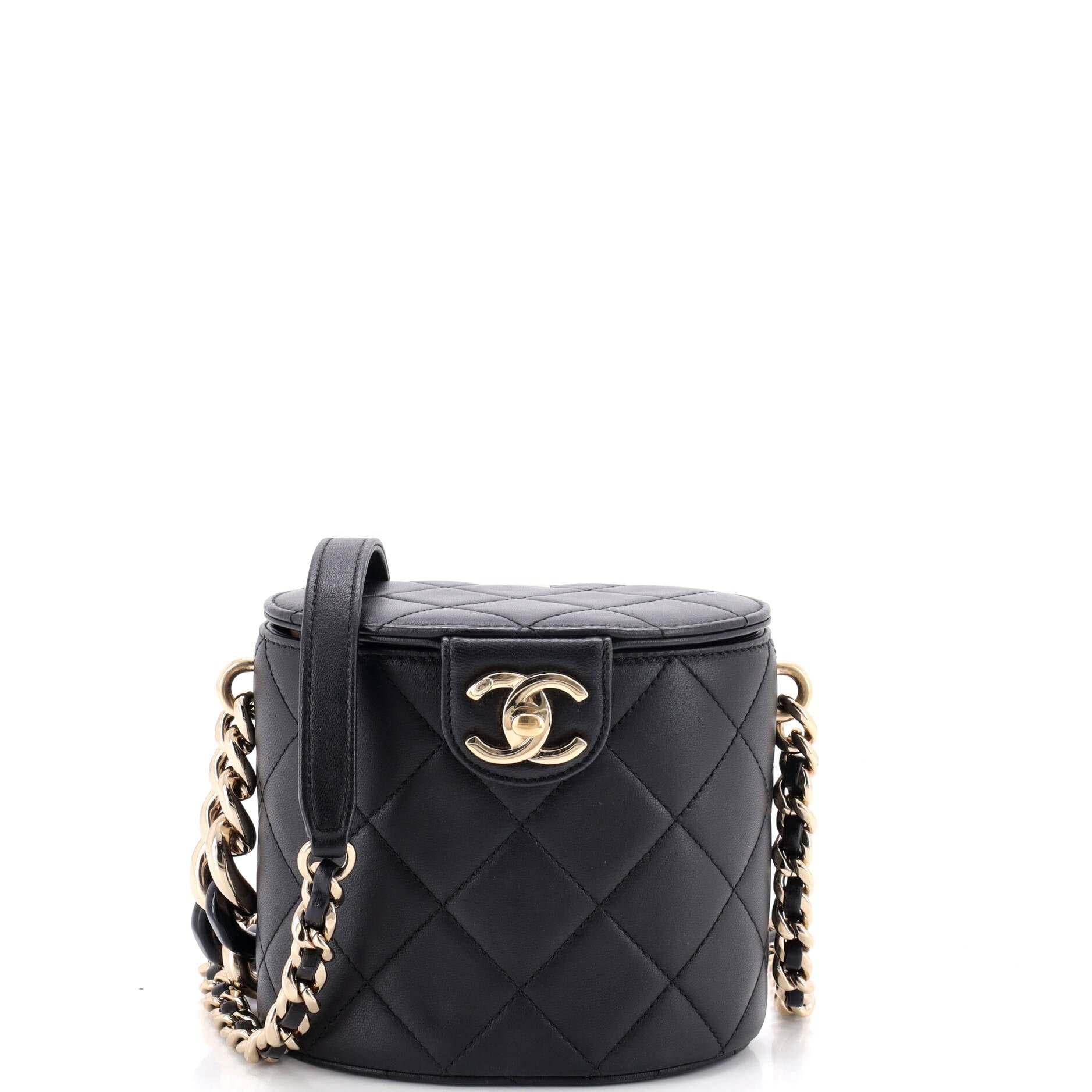 Resin Elegant Chain Tubular Vanity Case Quilted Lambskin Small