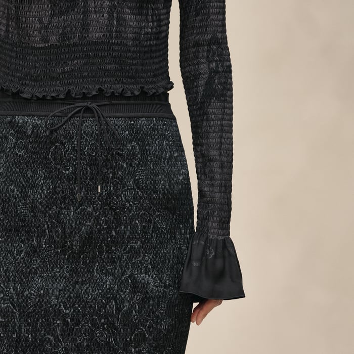 Noir "Soleil De Soie Poudre" Smocked Pencil Skirt