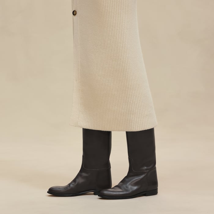 Blanc Naturel Buttoned Mid-length Skirt With Slit