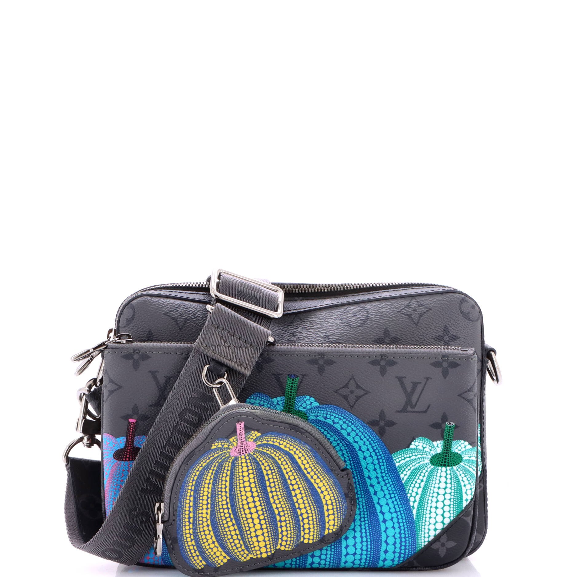 Trio Messenger Bag Yayoi Kusama Pumpkins Reverse Monogram Eclipse Canvas