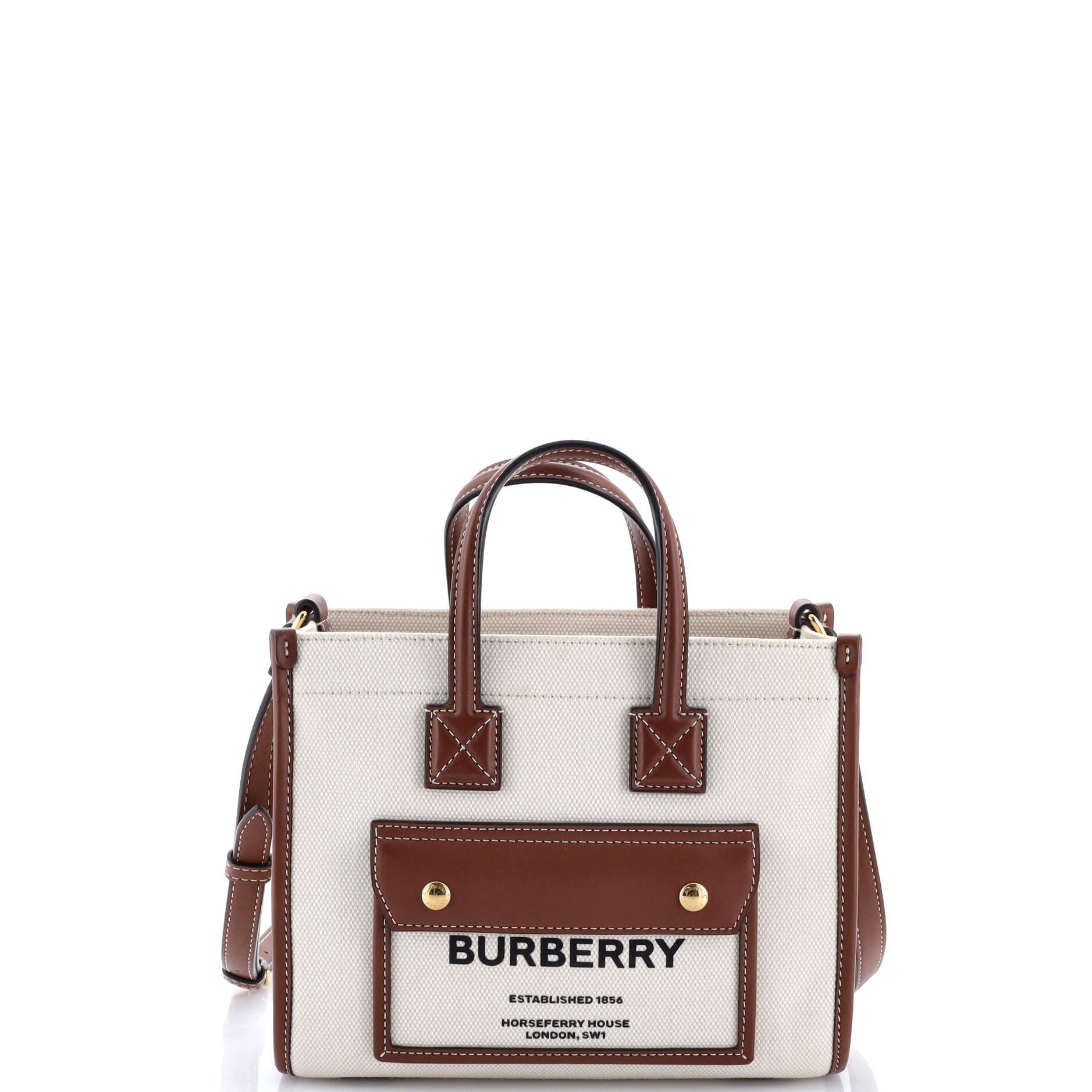 Burberry Freya Shopping Tote Canvas with Leather Mini