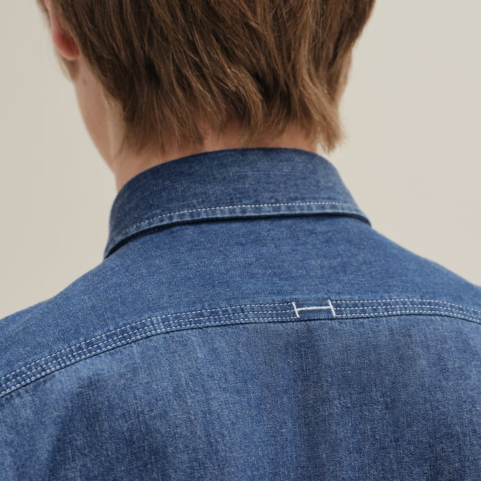 Indigo Lavé "H" Straight Cut Embroidered Denim Shirt