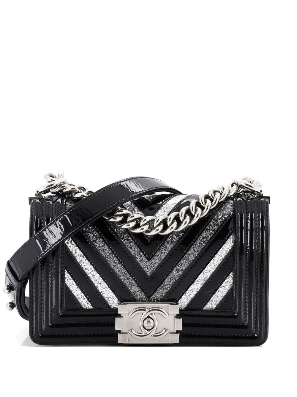 Boy Flap Bag Chevron Patent with Glitter PVC Small shoulder bag