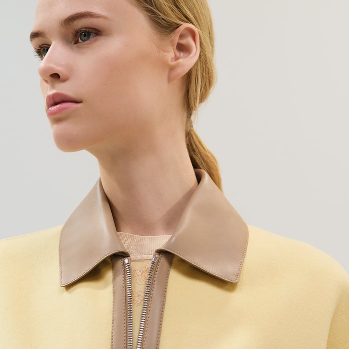 Jaune Aurore Cashmere Bomber Jacket With Leather Detail