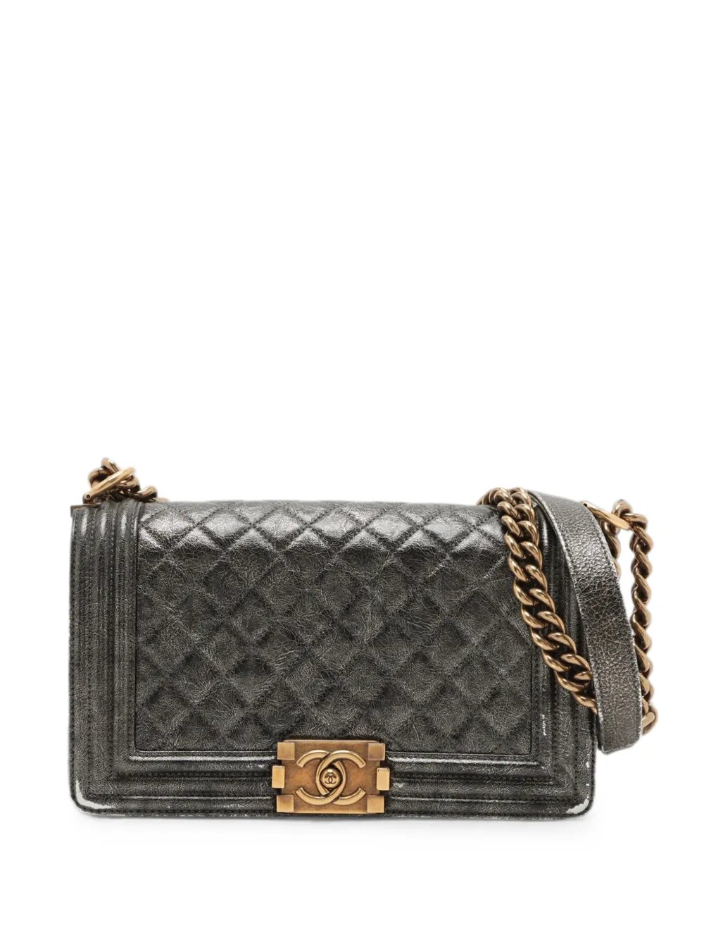 2017-2018 Old Medium Metallic Crackled Calfskin Boy Flap crossbody bag