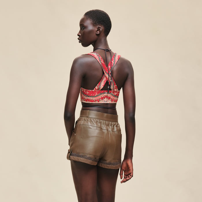 Marron Muschio Fine Shiny Lambskin Shorts