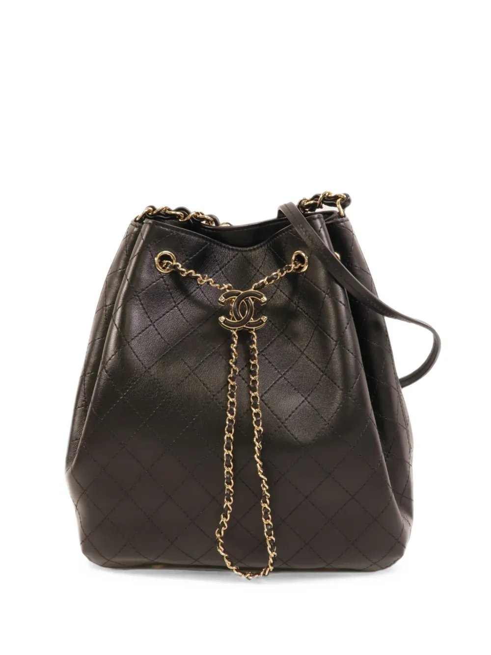 CC diamond-quilted leather bucket bag