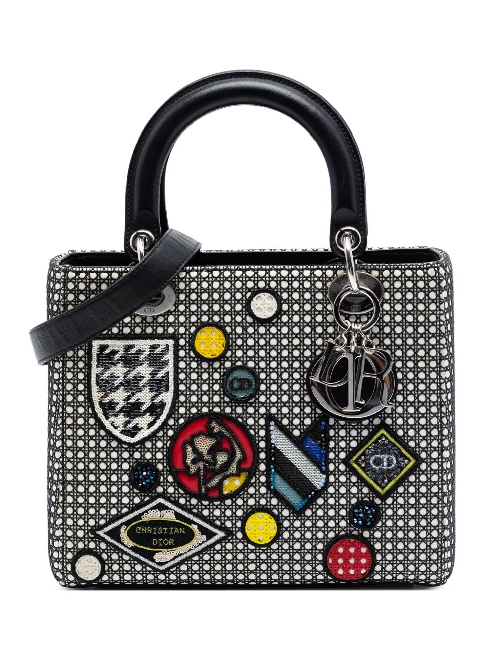2016 Medium Calfskin Mesh Microcannage Patches Lady Dior satchel