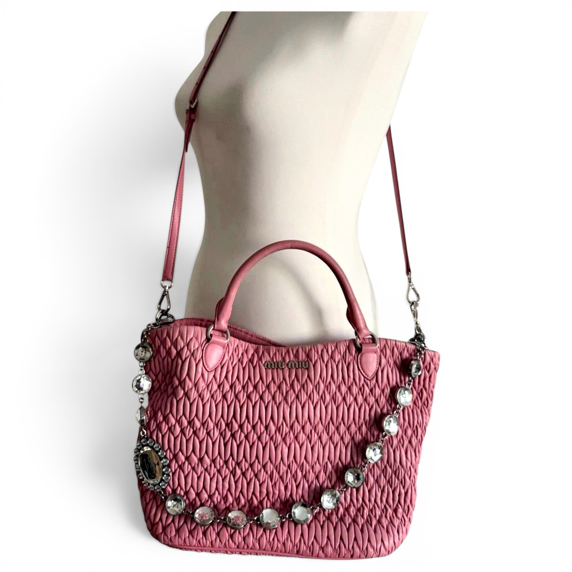 Miu Crystal leather handbag