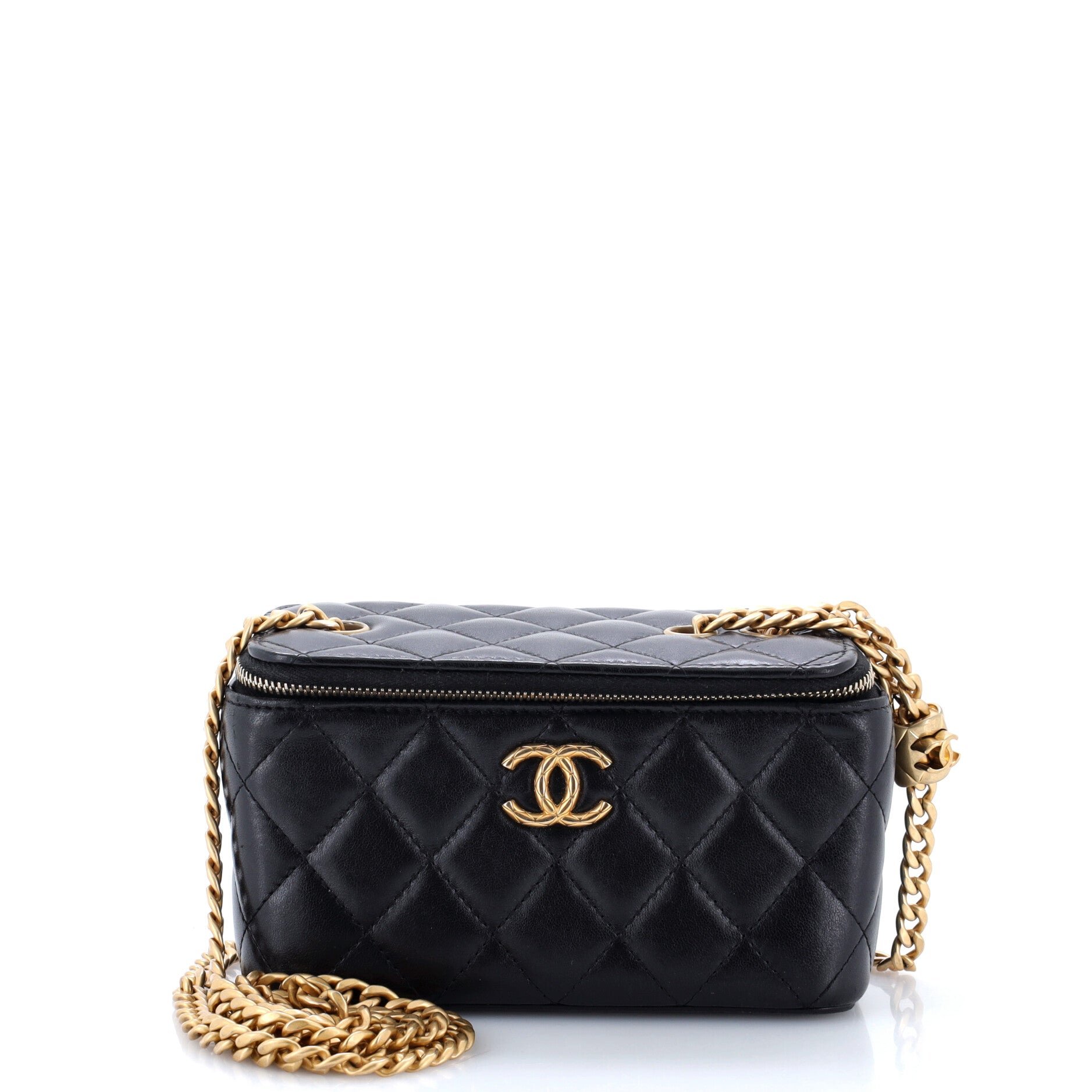 All Slide Long Vanity Case with Chain Quilted Lambskin Small