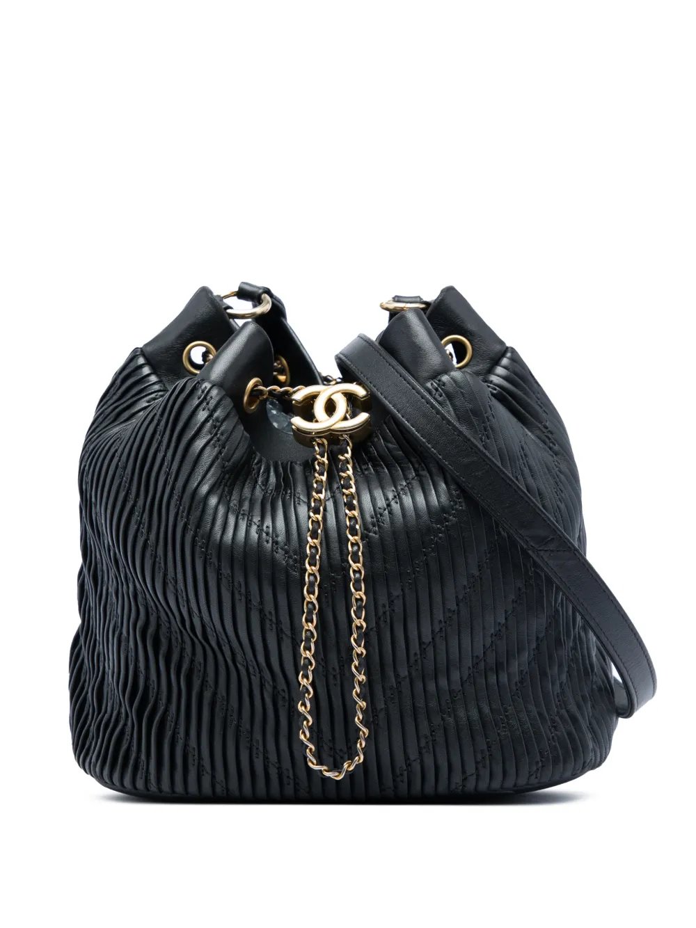 2018 Medium Crumpled Calfskin Coco Pleats Drawstring bucket bag