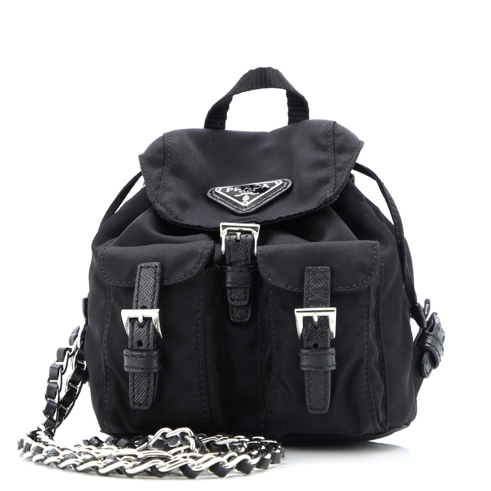 Prada Double Pocket Backpack Chain Shoulder Bag Re-Nylon Mini