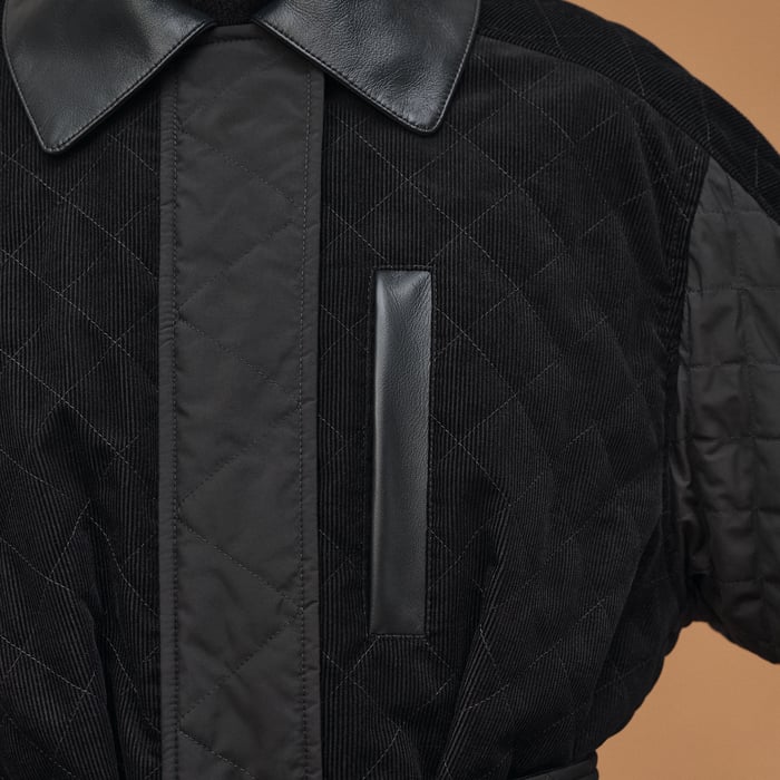 Noir Mixed Leather Coat