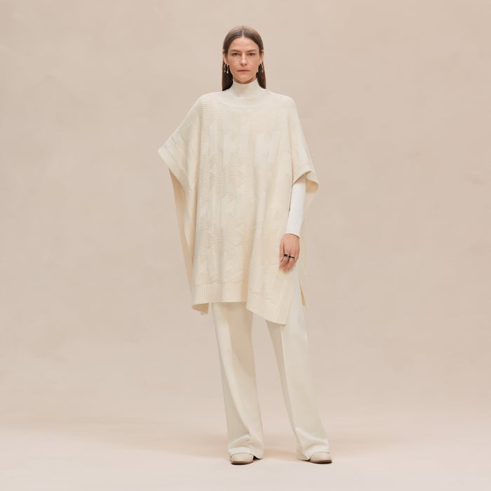Blanc Naturel "H" Rectangular Cape Poncho