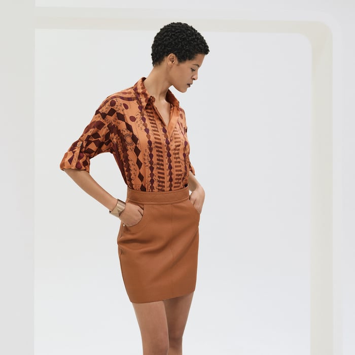 Marron Fauve Miniskirt With Quilted Detail