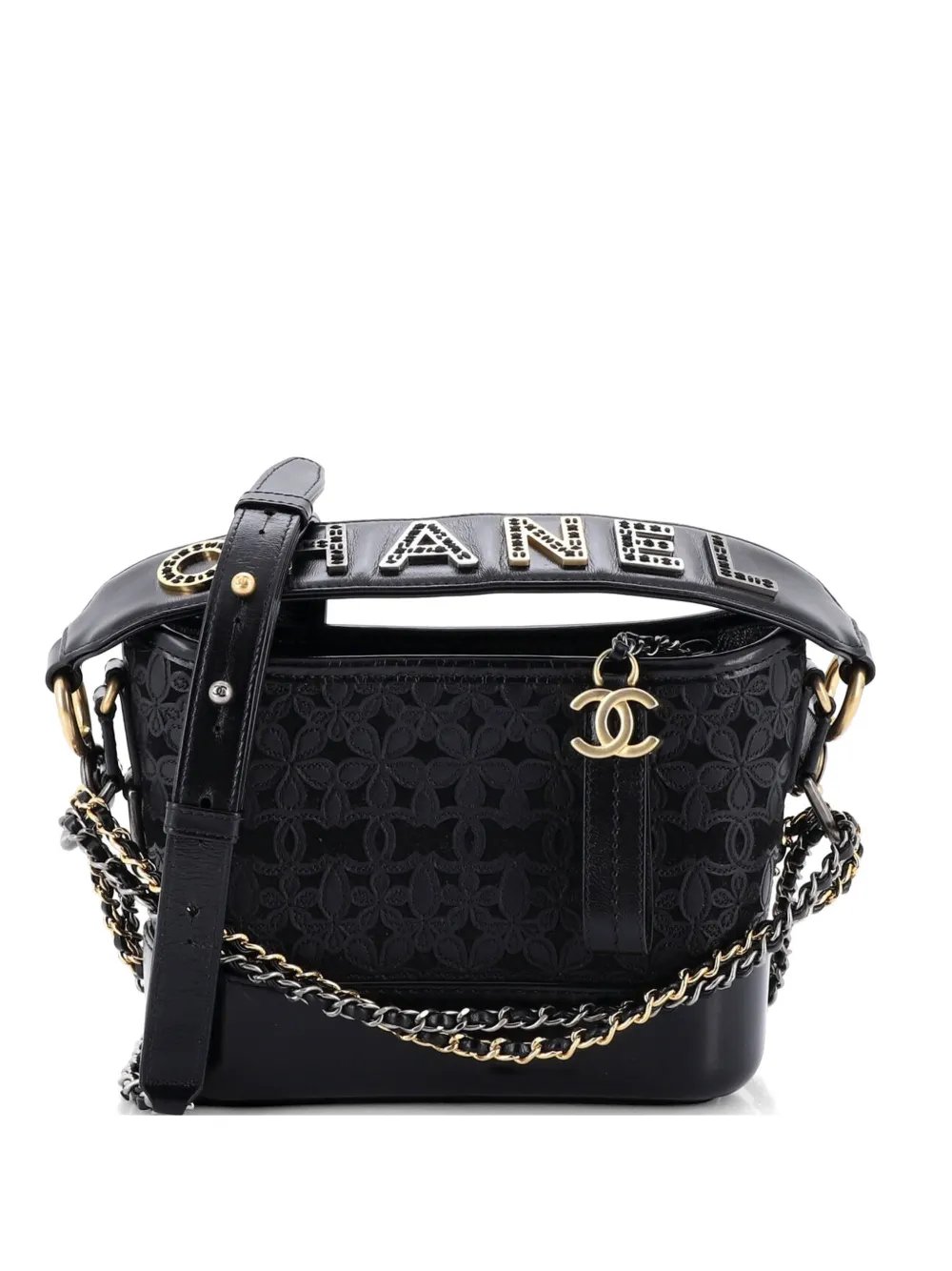 Gabrielle Hobo with Logo Handle Laser Cut Calfskin and Wool Felt Small crossbody bag