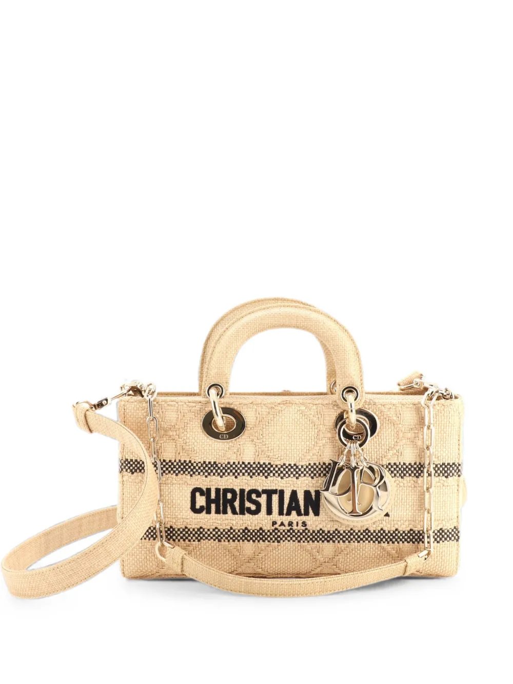 Lady D-Joy Bag Cannage Embroidered Raffia Medium tote bag