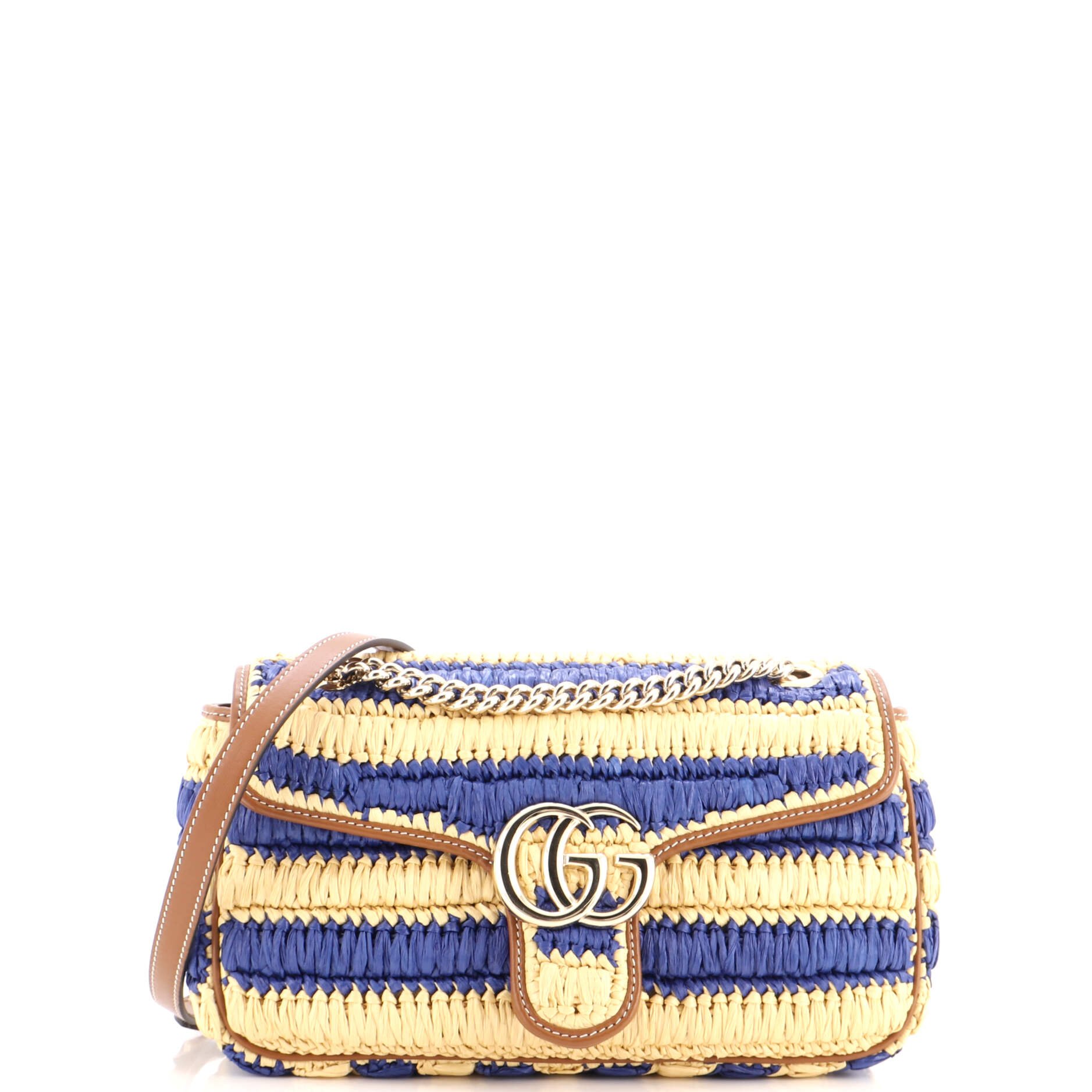 GG Marmont Flap Bag Woven Raffia Small