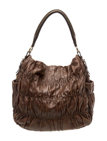 Nappa Gaufre Leather Brown Nappa Gaufre Leather Hobo Bag