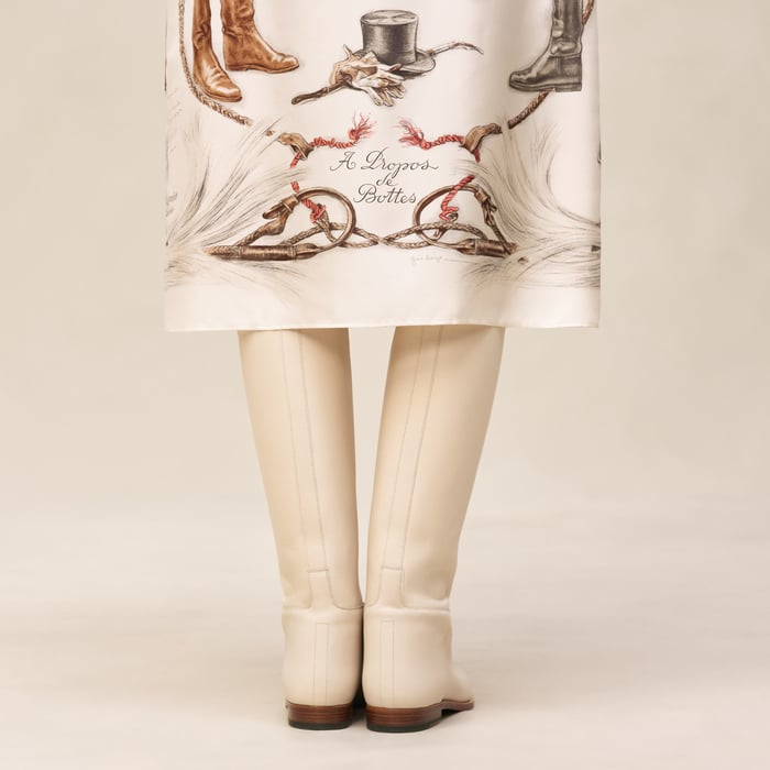 Beige Parchemin "A Propos De Bottes" Buttoned Skirt