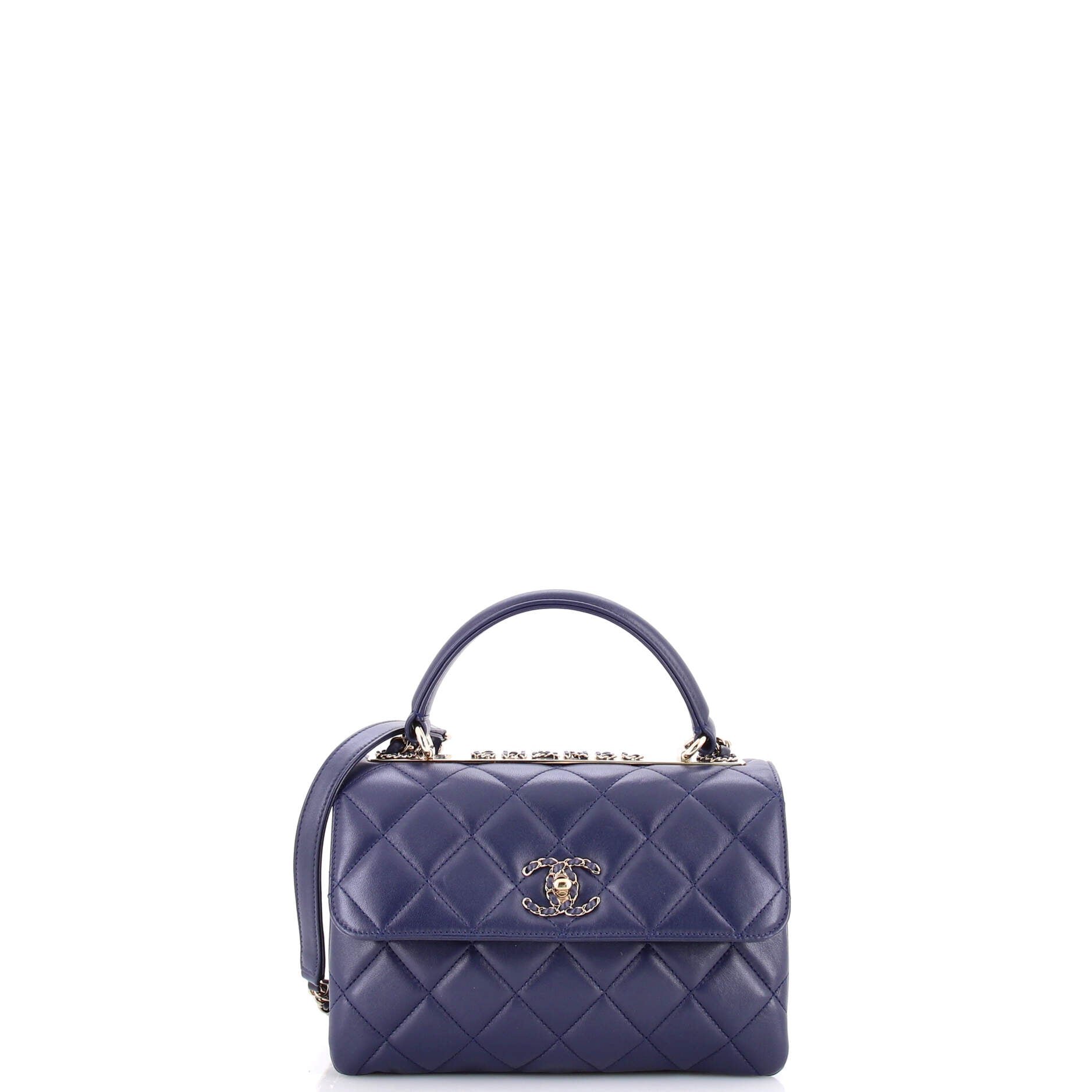 Chain Trendy CC Top Handle Bag Quilted Lambskin Small