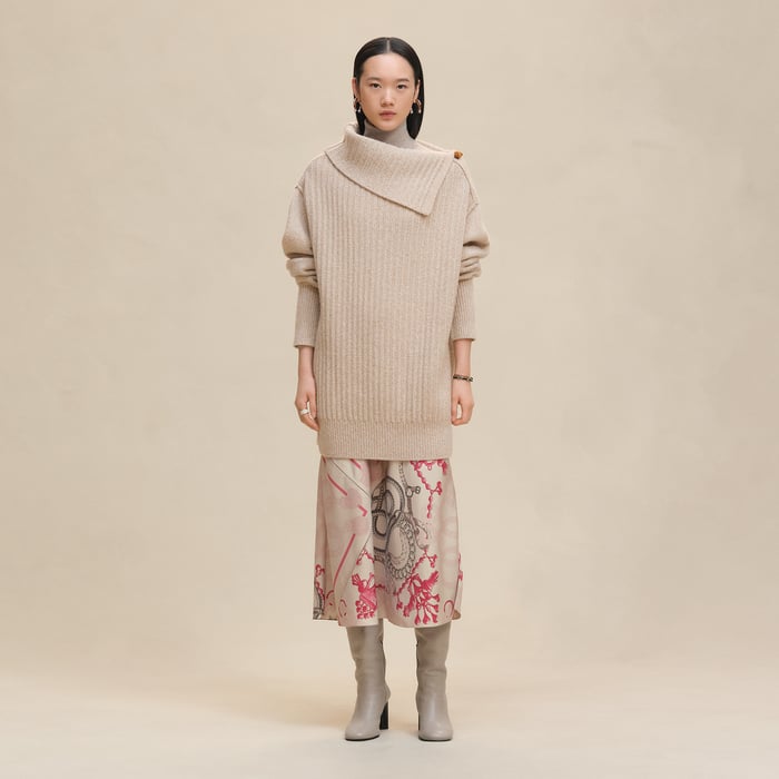 Beige Camel Long-sleeve Tunic Dress