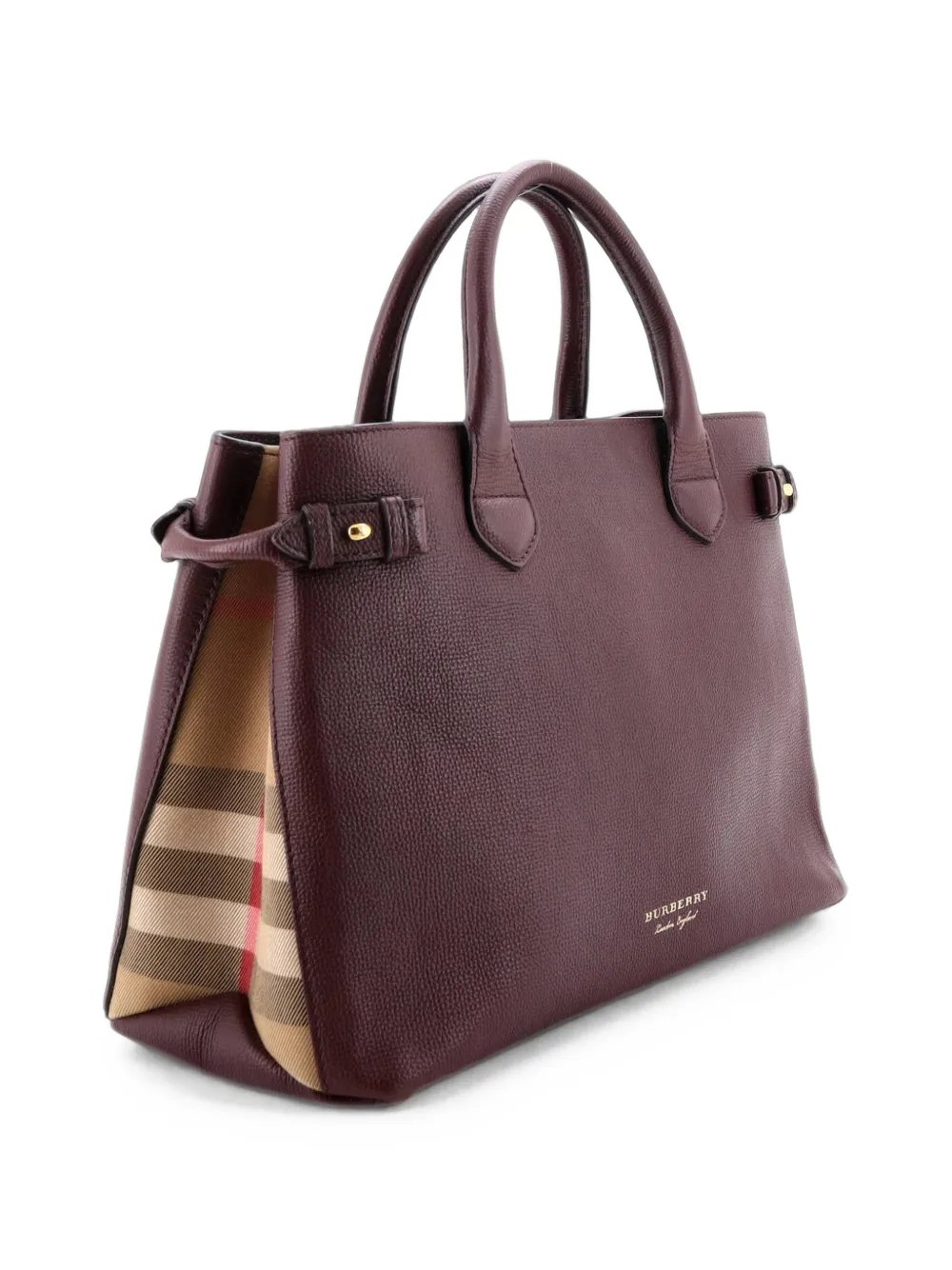 Banner Tote Leather and House Check Canvas Medium satchel