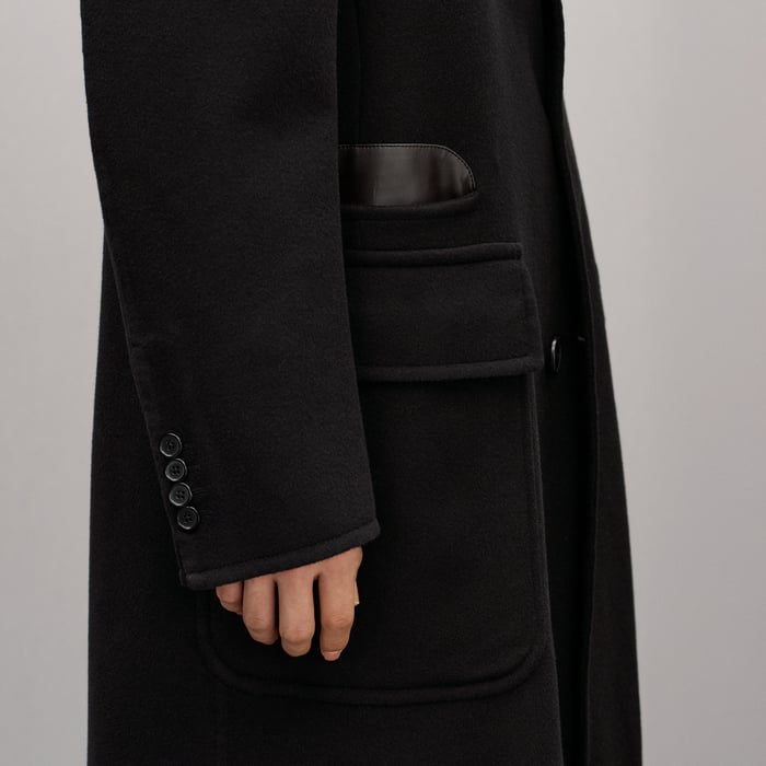 Noir Emile Cashmere Coat With Leather Details