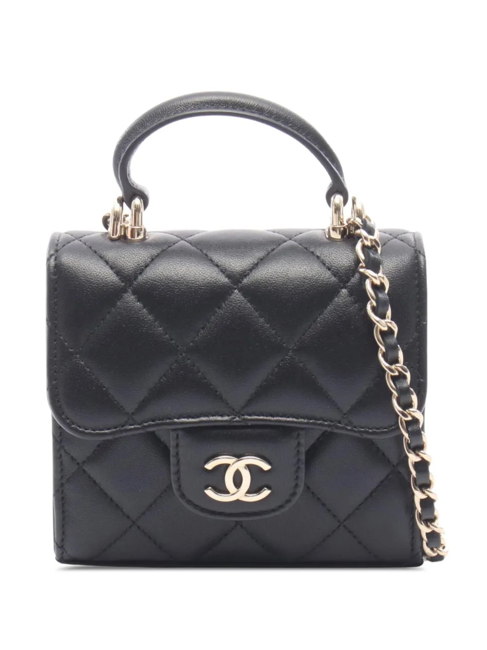 2021 Mini CC Quilted Lambskin Top Handle Clutch with Chain satchel