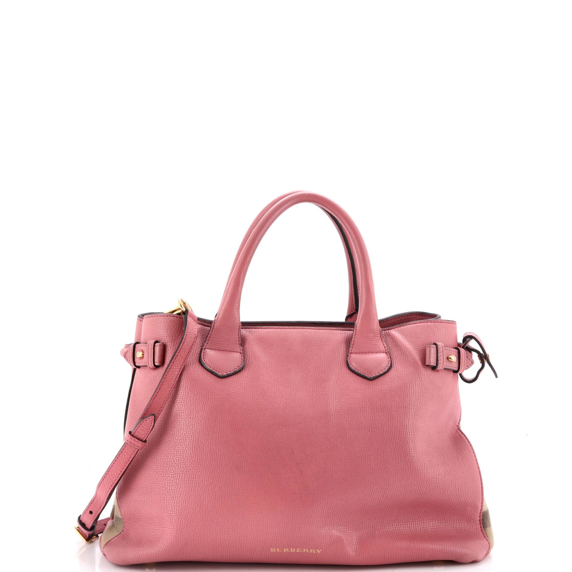 Banner Tote Leather and House Check Canvas Medium