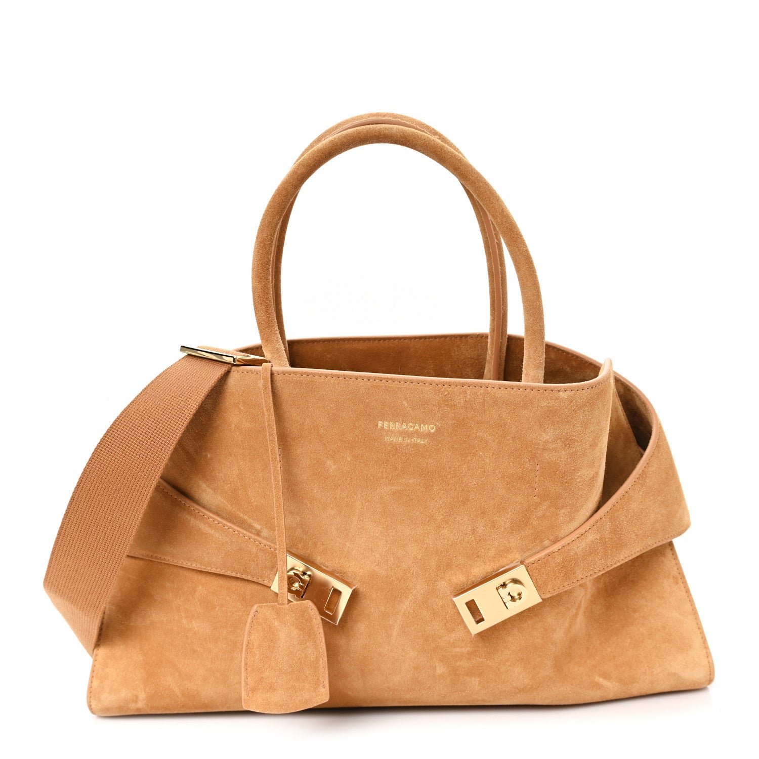 Salvatore Ferragamo Suede Calfskin Large Hug Bag Natural