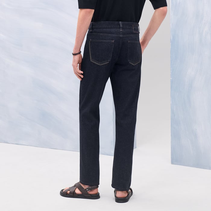Indigo Jeans With Leather Pocket Detail