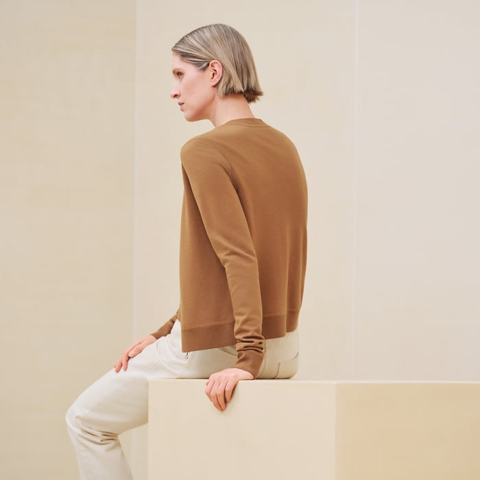 Marron Caramel "H En Biais" Long-sleeve Cardigan