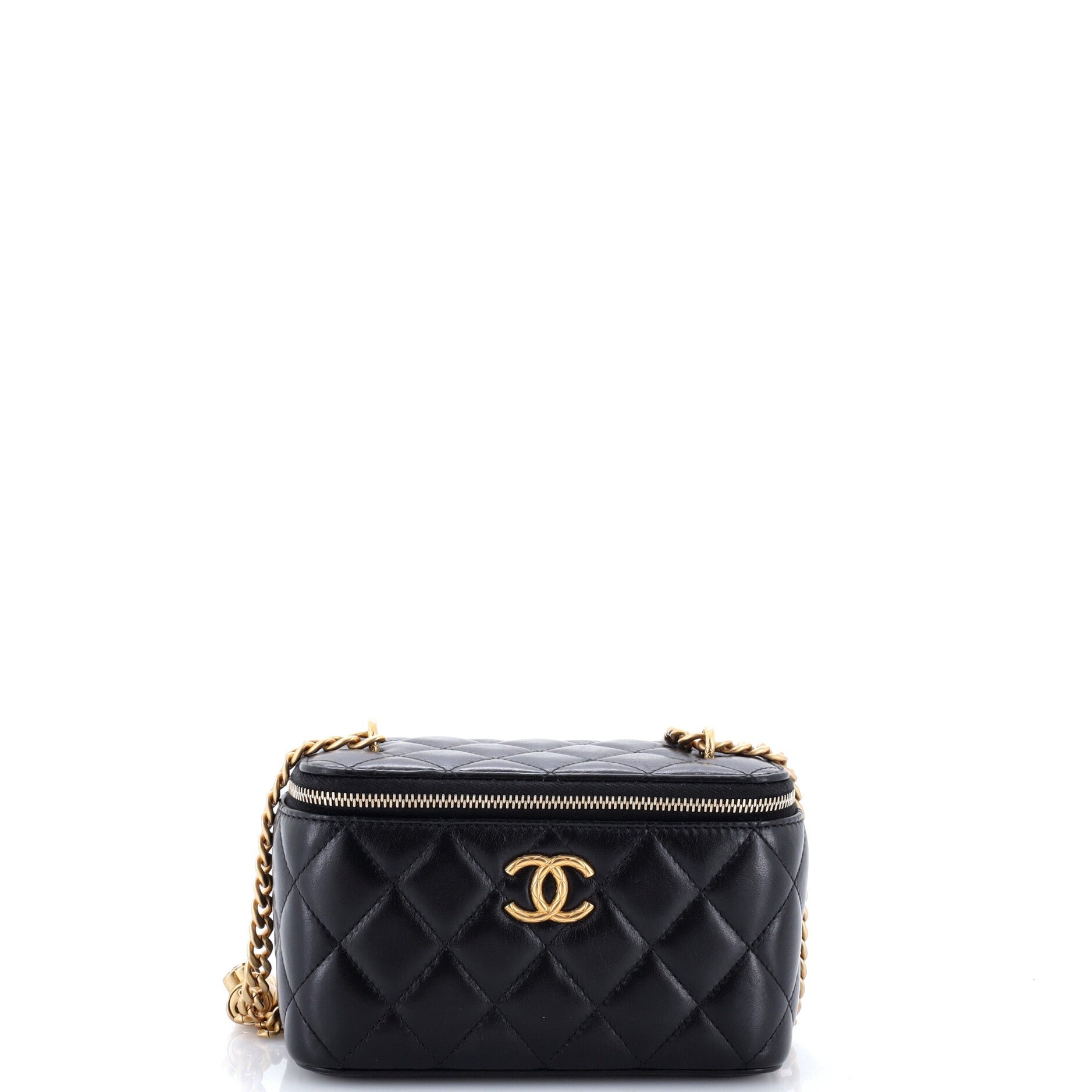 All Slide Long Vanity Case with Chain Quilted Lambskin Small