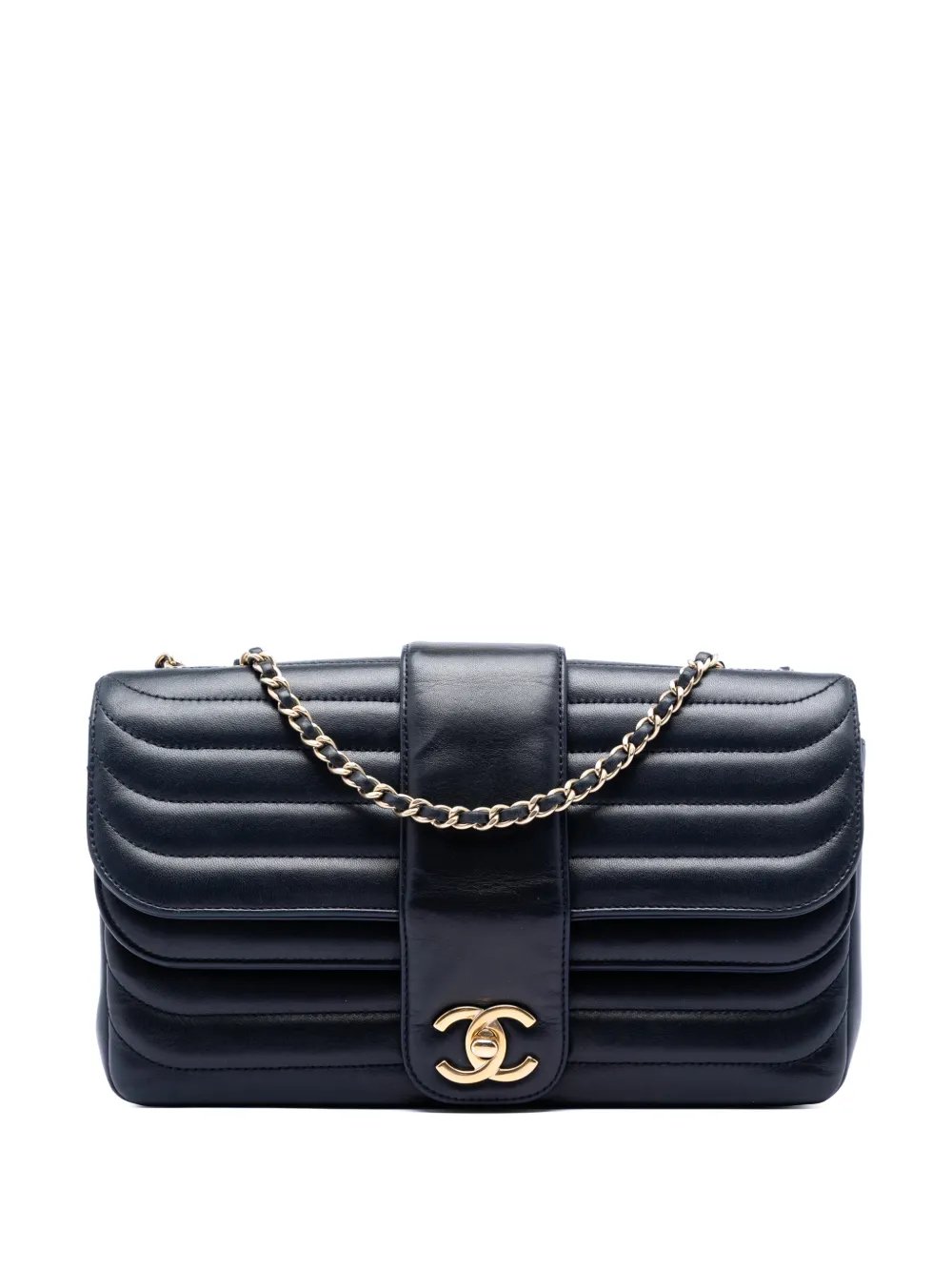 2013-2014 CC Horizontal Quilted Lambskin Double Flap crossbody bag