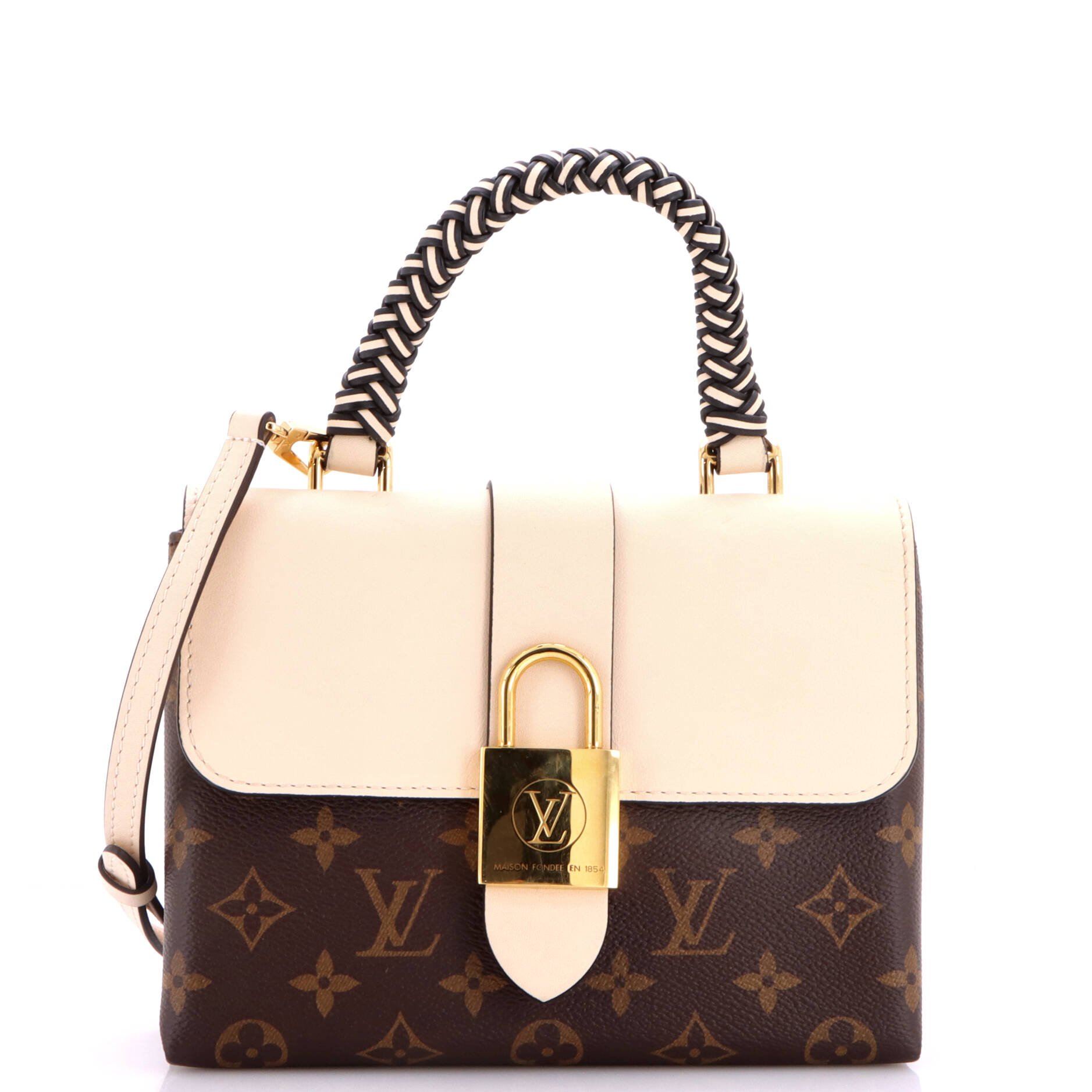 Braided Handle Locky Handbag Monogram Canvas with Leather BB