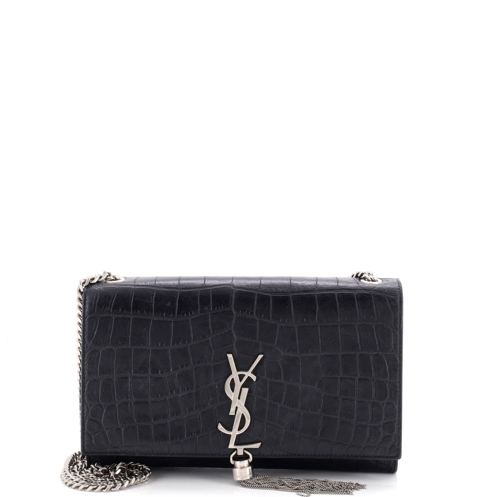 Classic Monogram Tassel Crossbody Bag Crocodile Embossed Leather Medium